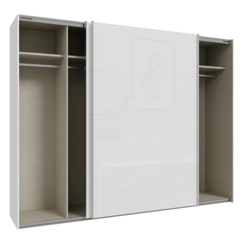 Szafa ubraniowa 270 cm Przesuwna Biały / Biały połysk